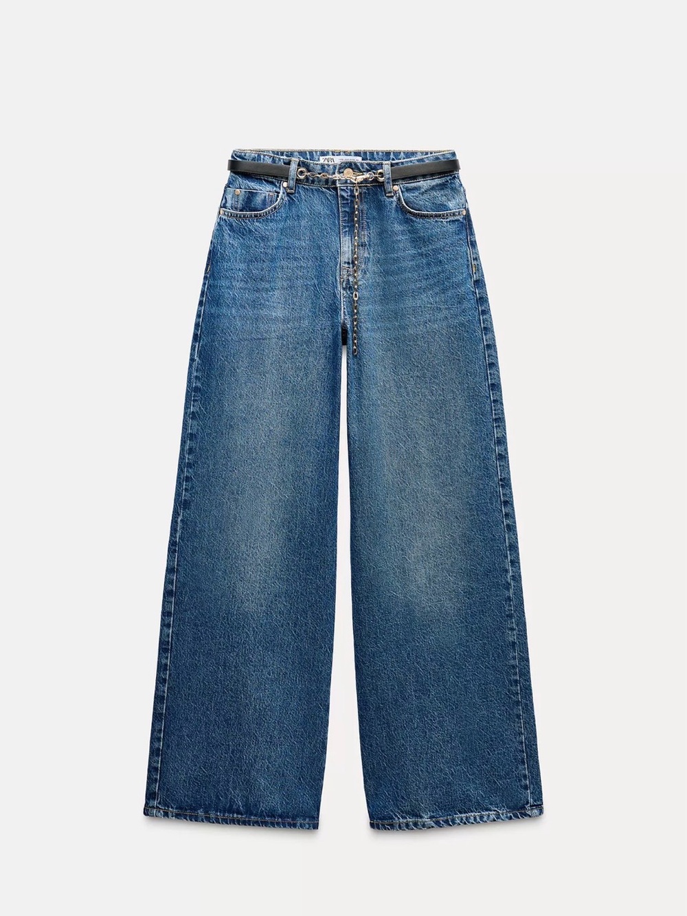 Zara Dark Blue Mid-Rise Wide Leg Jeans